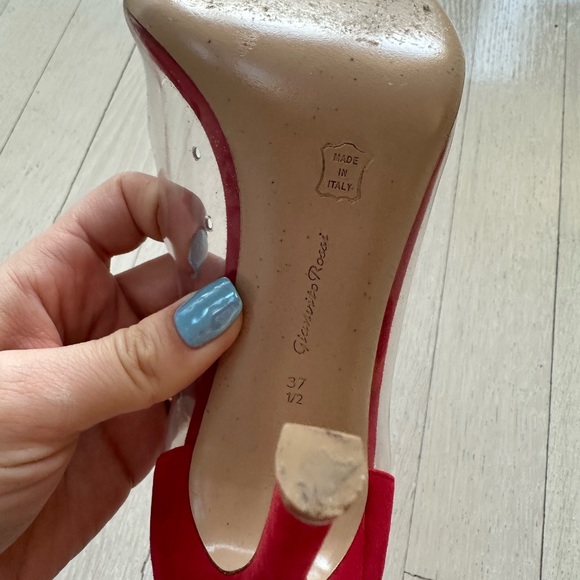 Gianvito Rossi Red Suede and PVC Plexi Pump Size 37.5 - Picture 8 of 8